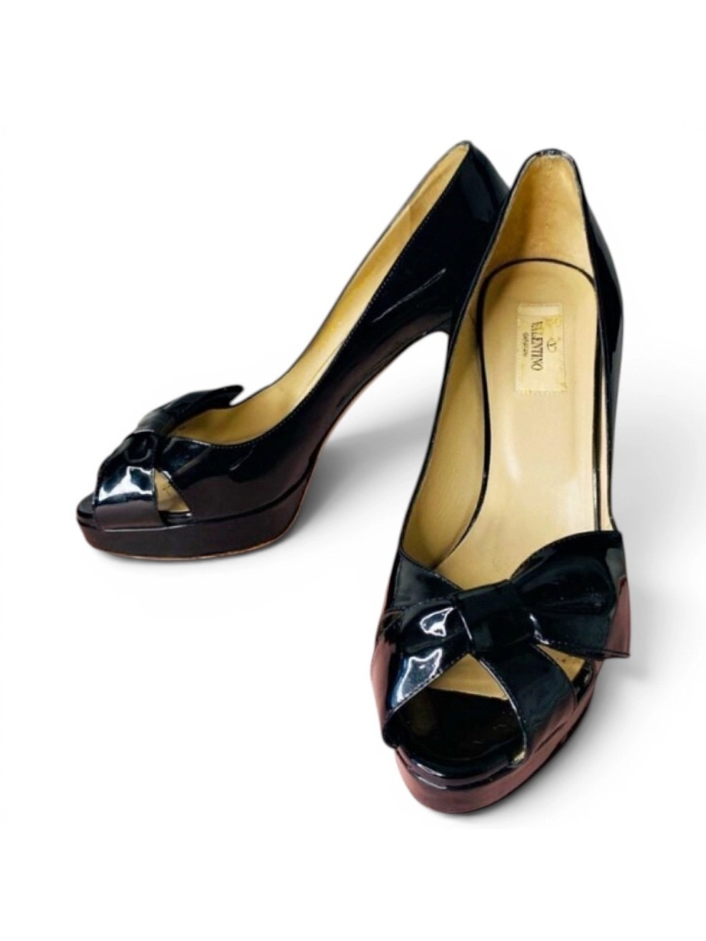 🛍️ Valentino Garavani Authentic Black Patent Peep-Toe Pumps with Bow